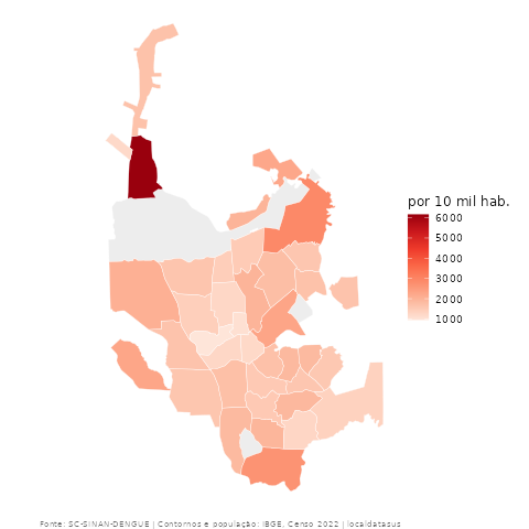 Dengue por bairro, Joinville, 2024