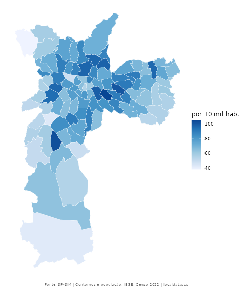 Óbitos por distrito, São Paulo, 2023