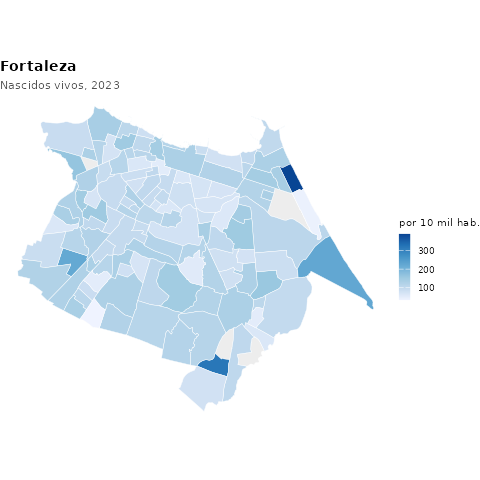 Mapa: nascidos vivos por bairro, Fortaleza, 2023