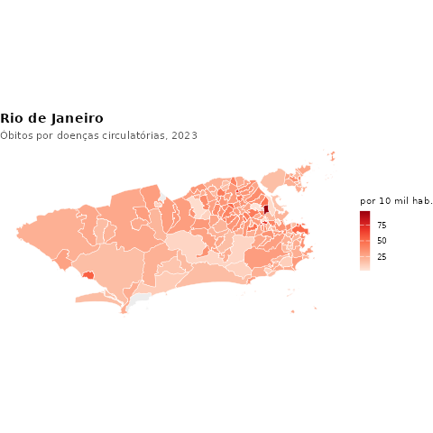 Mapa: óbitos por doenças circulatórias por bairro, Rio de Janeiro, 2023